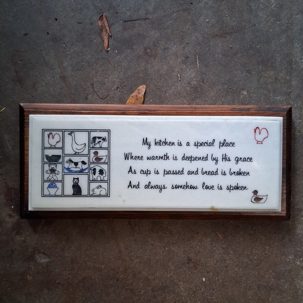 Vtg Cottagecore 90s Farmhouse Kitchen Blessing Wall Plaque Wood Folk Art Animals